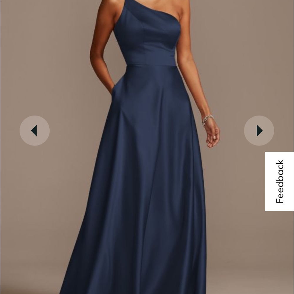 David’s bridal One-shoulder satin a line bridesmaids dress